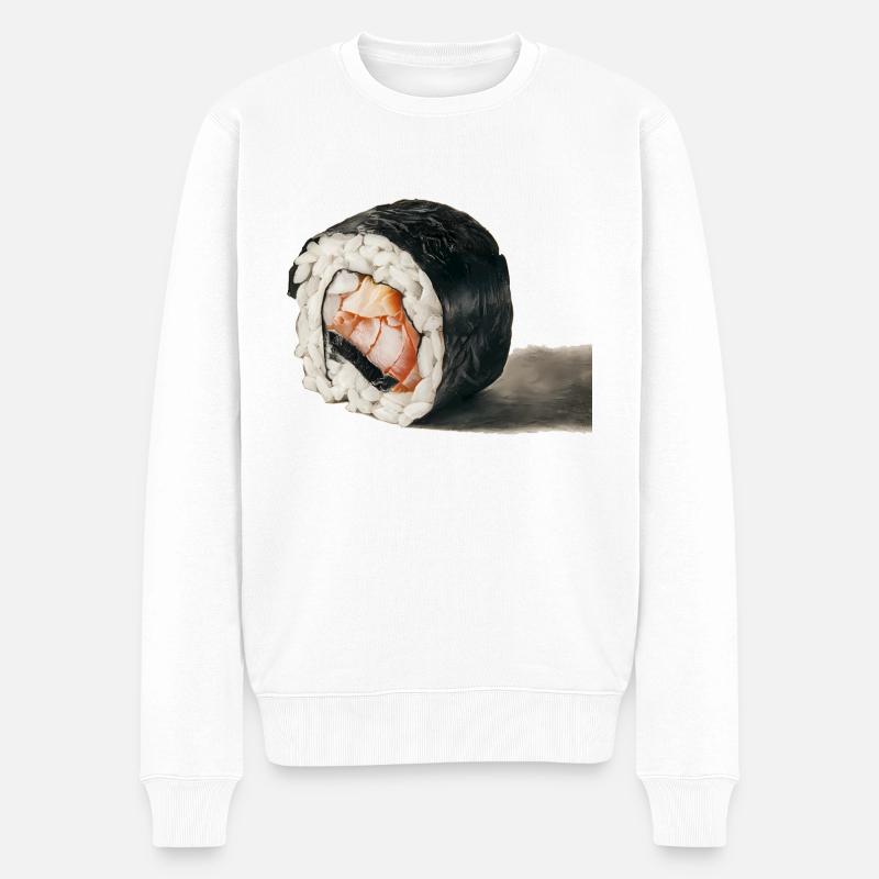 Holzkohlezeichnung von Sushi - Männer Premium Bio Pullover - Weiß
