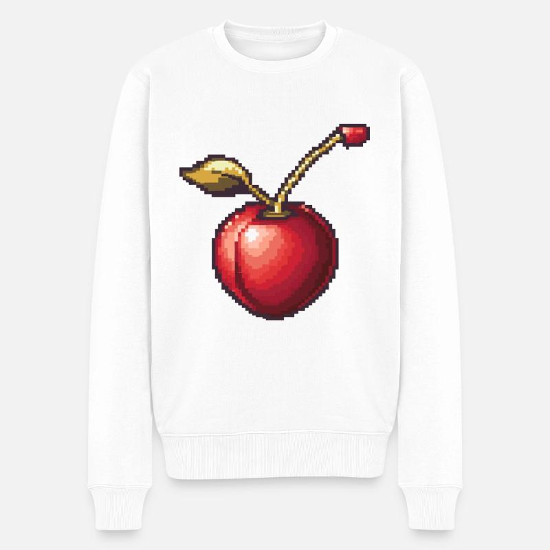 Kirsche Pixel Symbol - Männer Premium Bio Pullover - Weiß