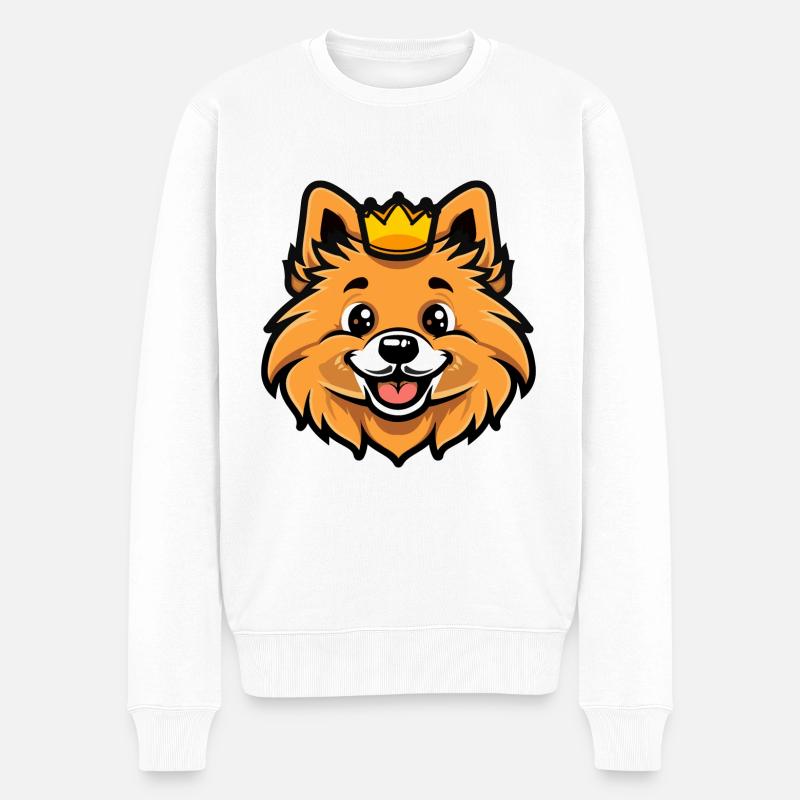 Pomeranian Hund Krone - Männer Premium Bio Pullover - Weiß