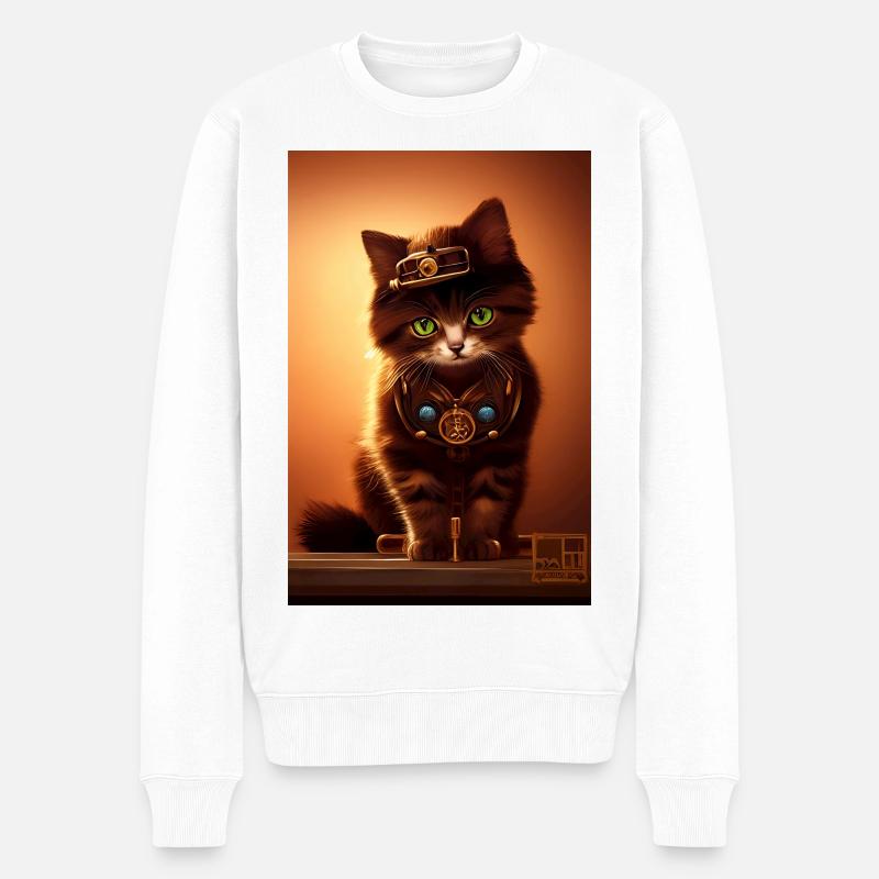 Katze Steampunk Style - Männer Premium Bio Pullover - Weiß