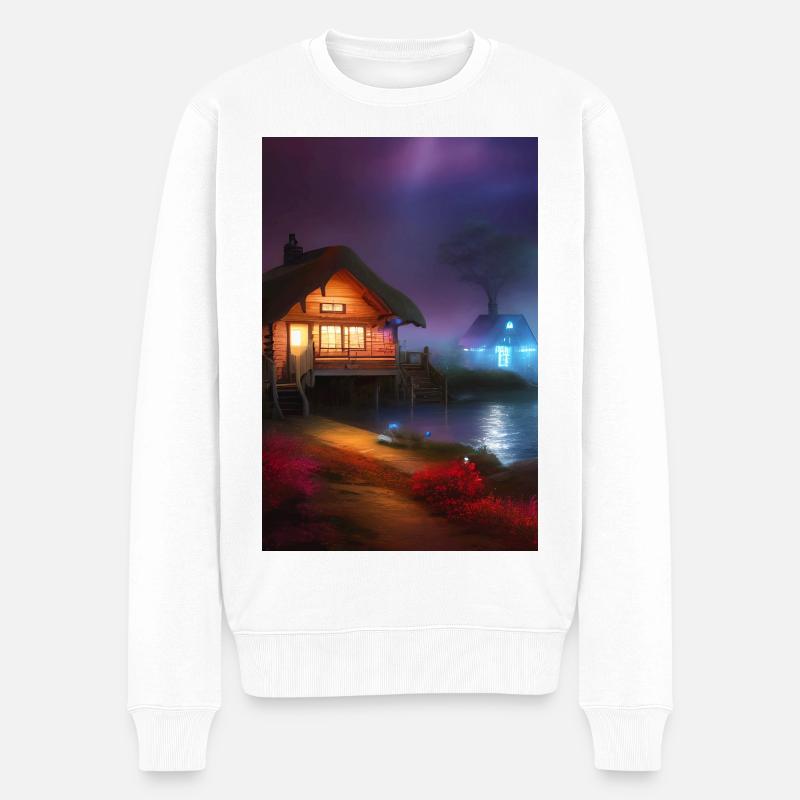 Charmante Hütte am See - Männer Premium Bio Pullover - Weiß