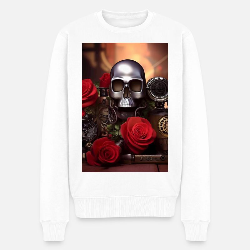 Crâne en métal avec roses - Pull Premium bio Homme - blanc
