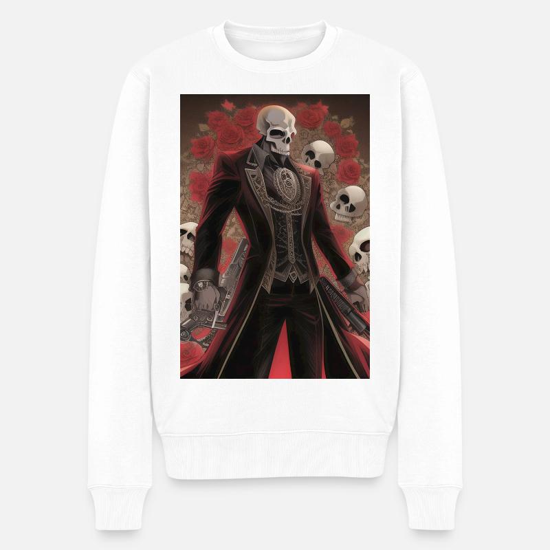 Totenkopf Mann - Männer Premium Bio Pullover - Weiß