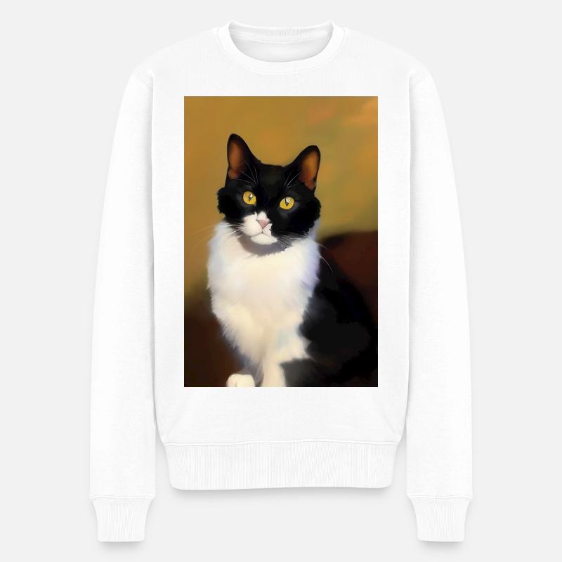 Katzen Bild - Männer Premium Bio Pullover - Weiß
