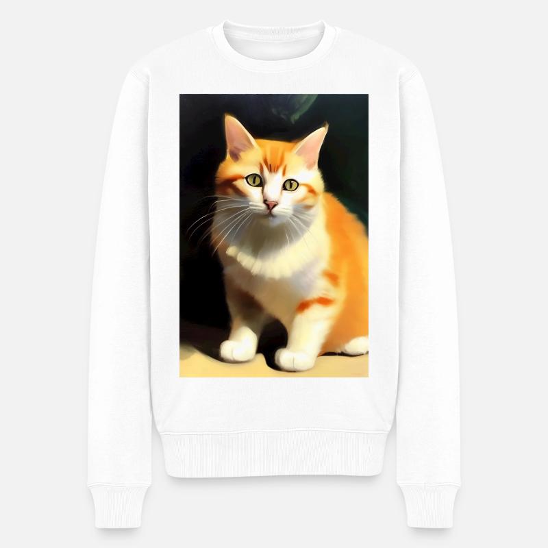 Katzen Bild - Männer Premium Bio Pullover - Weiß