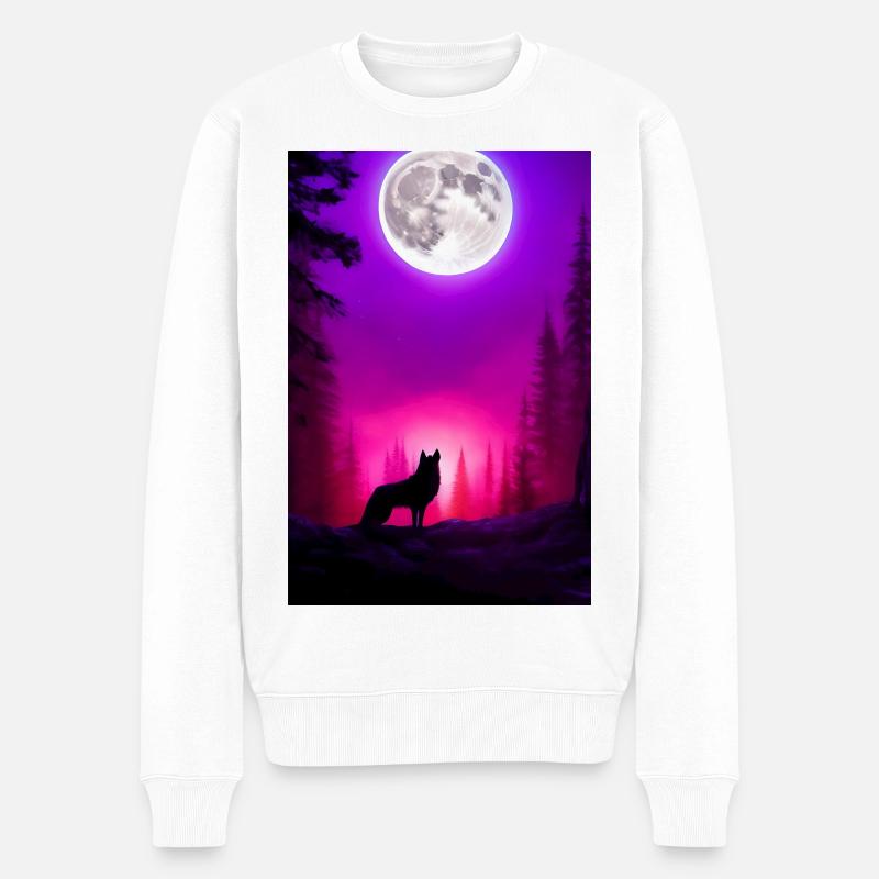 Wolf und Mond - Männer Premium Bio Pullover - Weiß