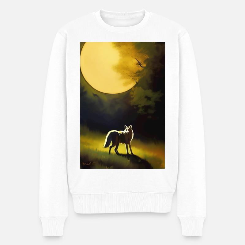 Wolf und Mond - Männer Premium Bio Pullover - Weiß