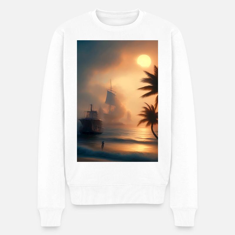 Karibik Palmen Strand - Männer Premium Bio Pullover - Weiß