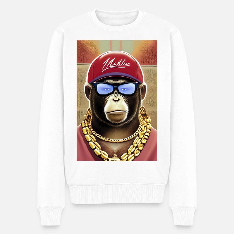 Cooler Affe mit Sonnenbrille - Männer Premium Bio Pullover - Weiß