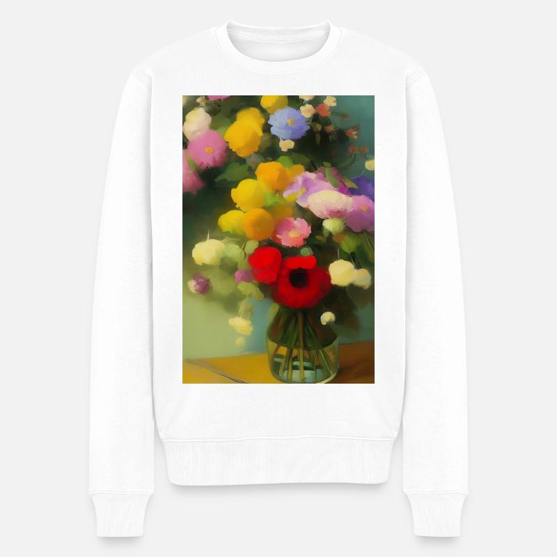 Blumen und Schmetterling - Männer Premium Bio Pullover - Weiß