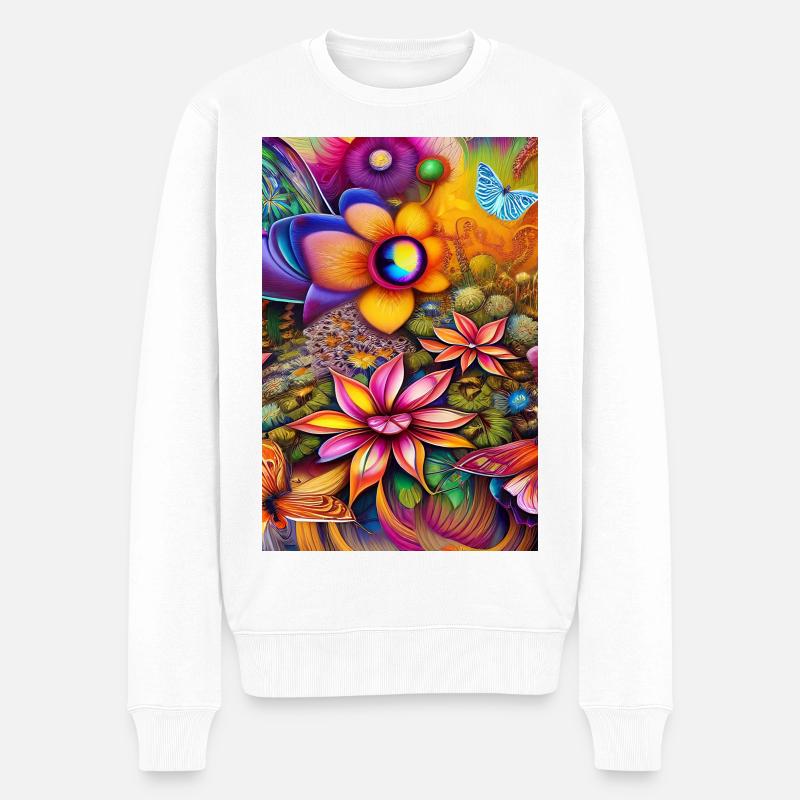 Blumen und Schmetterling - Männer Premium Bio Pullover - Weiß