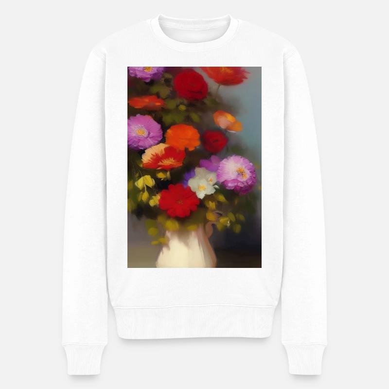 Blumen und Schmetterling - Männer Premium Bio Pullover - Weiß