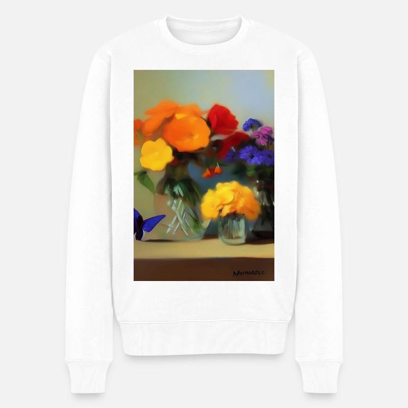 Fleurs et papillon - Pull Premium bio Homme - blanc