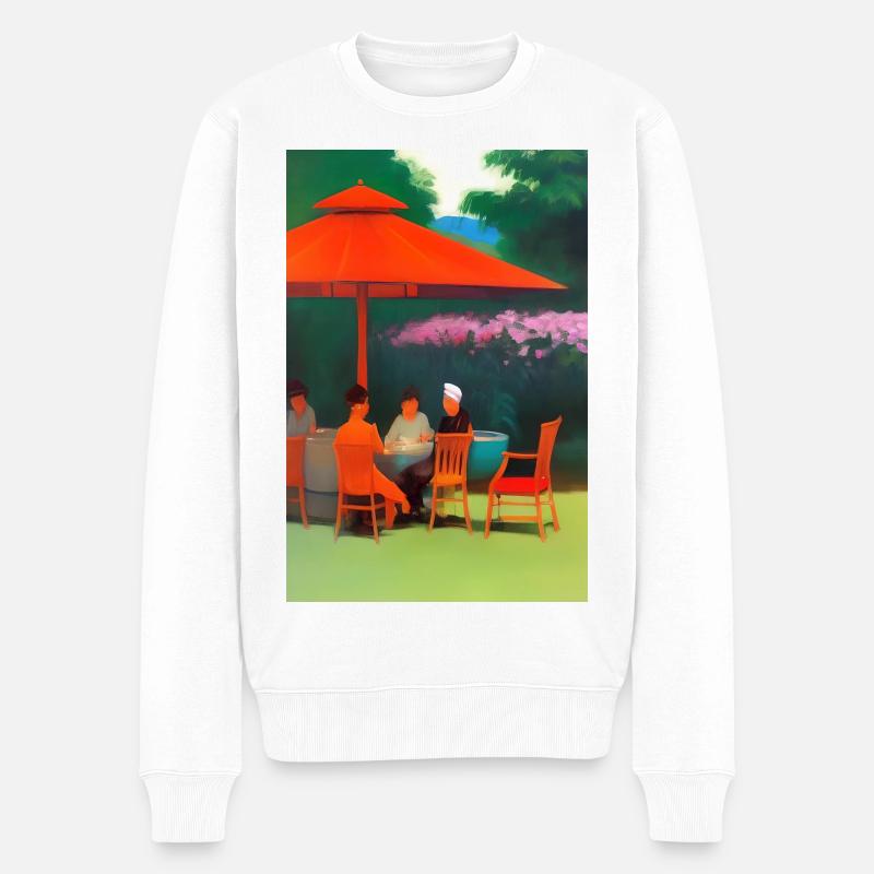 Asiatisches Cafe im Freien - Männer Premium Bio Pullover - Weiß