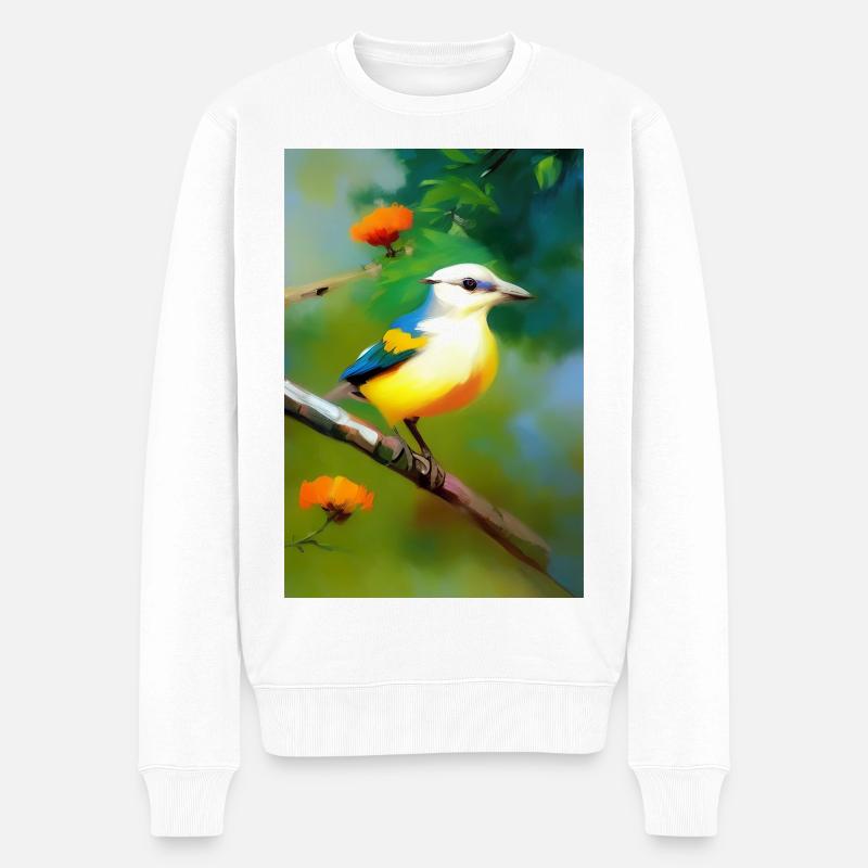 Oiseau sur branche avec fleurs - Pull Premium bio Homme - blanc