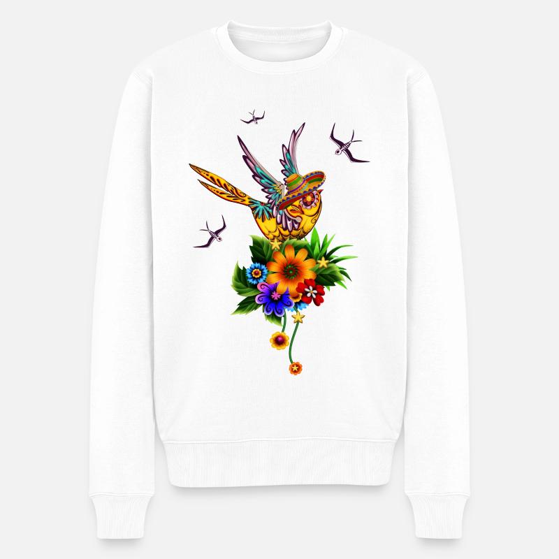 Lustiger Zuckerschädelvogel mit Hut - Männer Premium Bio Pullover - Weiß
