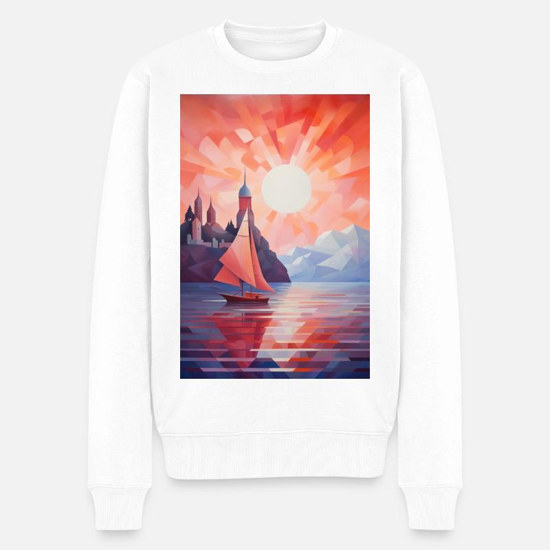 Maritime Landschaft im geometrischen Stil - Männer Premium Bio Pullover - Weiß