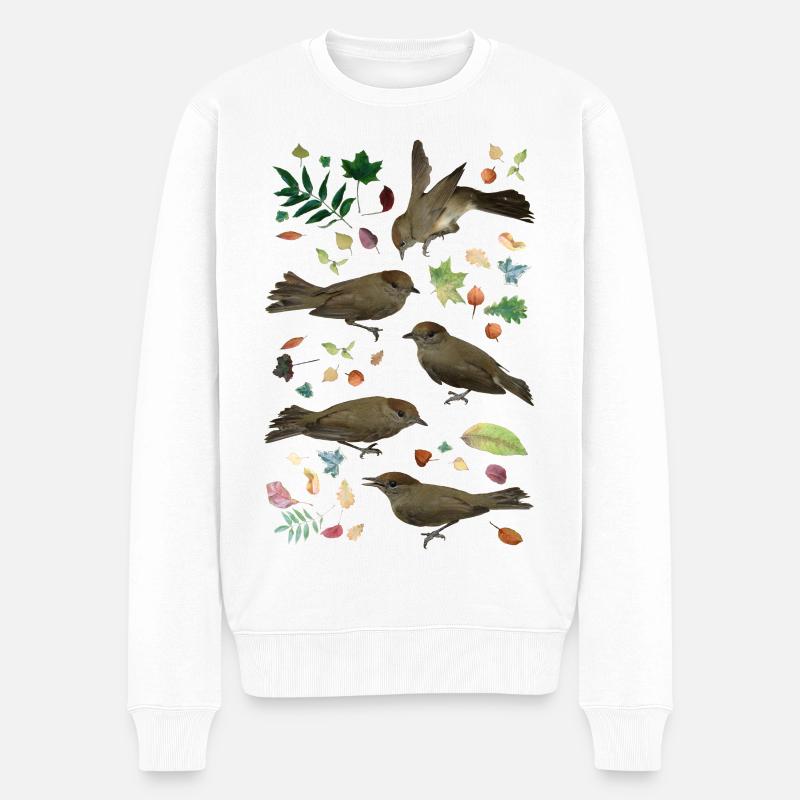 Mönchsgrasmücke mit Herbstlaub - Männer Premium Bio Pullover - Weiß