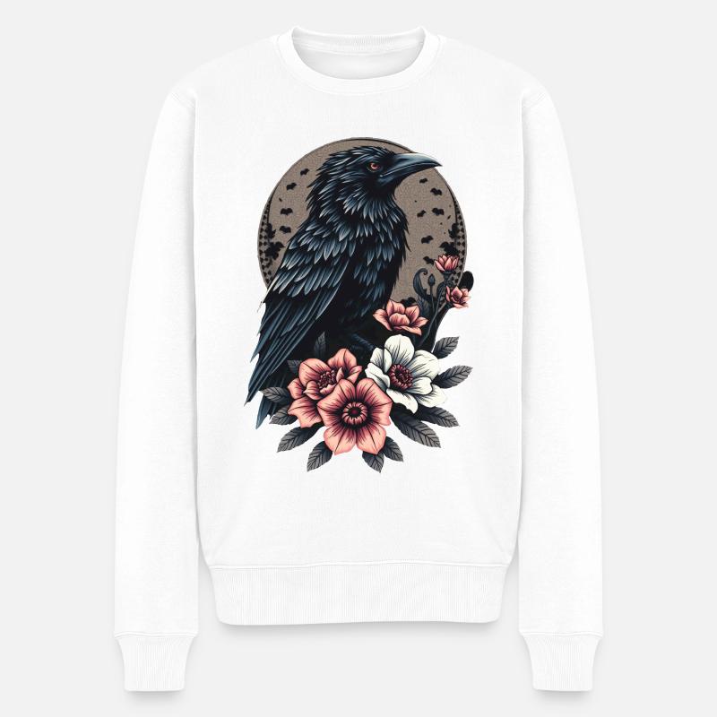 Majestätische Schwarze Krähe - Männer Premium Bio Pullover - Weiß