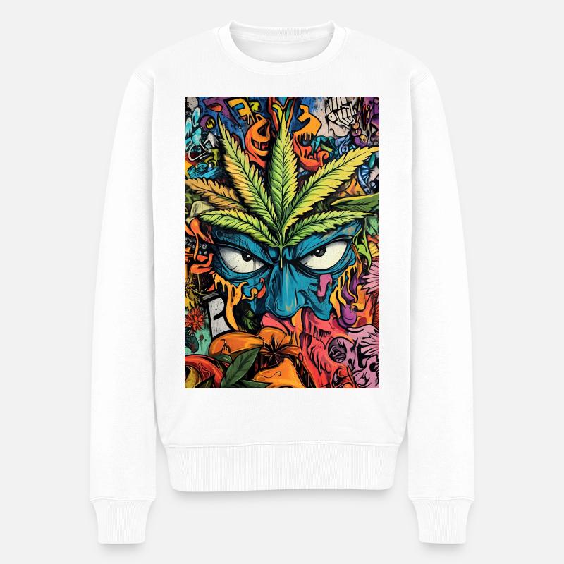 Kaleidoskop Graffiti Cannabis - Männer Premium Bio Pullover - Weiß