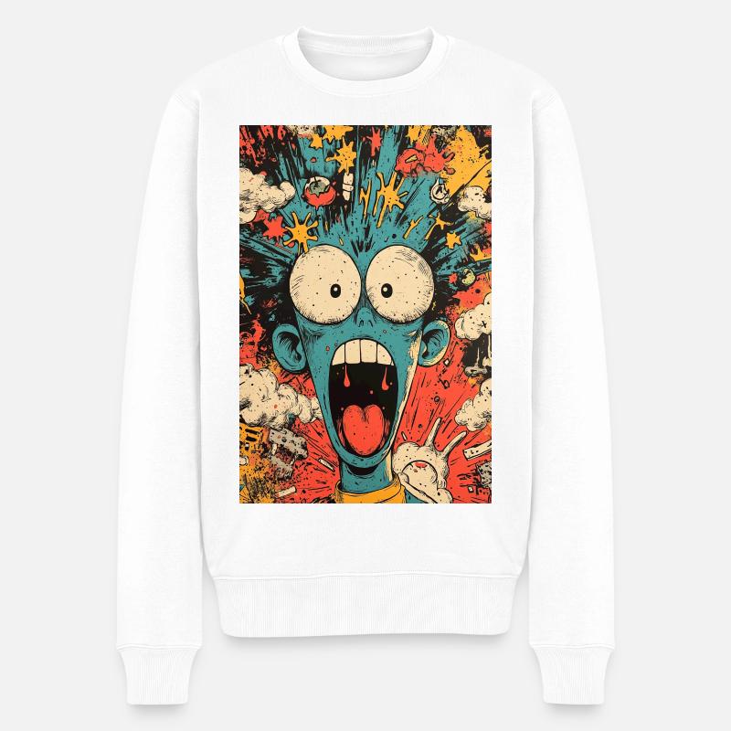 Blauer Monster im Chaostornado - Männer Premium Bio Pullover - Weiß