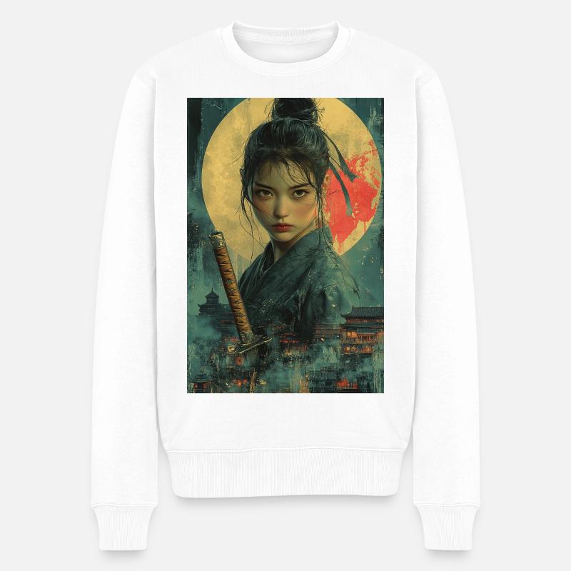 Mondlicht-Samurai im Asiatischen Stil - Männer Premium Bio Pullover - Weiß