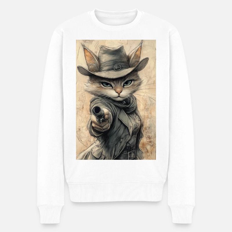 Chat Cowboy - Pull Premium bio Homme - blanc