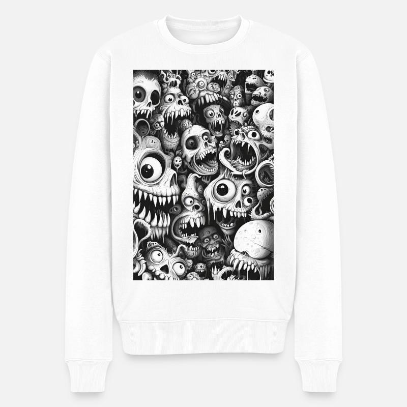Schädelwimmel Monsterhorde - Männer Premium Bio Pullover - Weiß