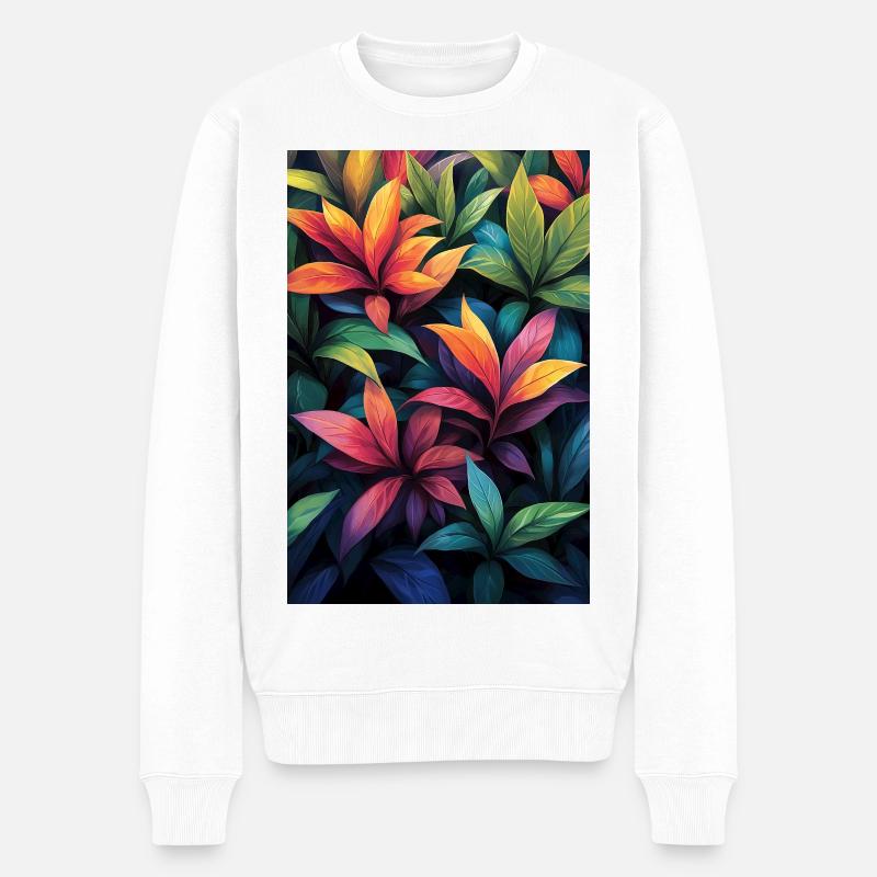 Motif de feuilles tropicales néon - Pull Premium bio Homme - blanc