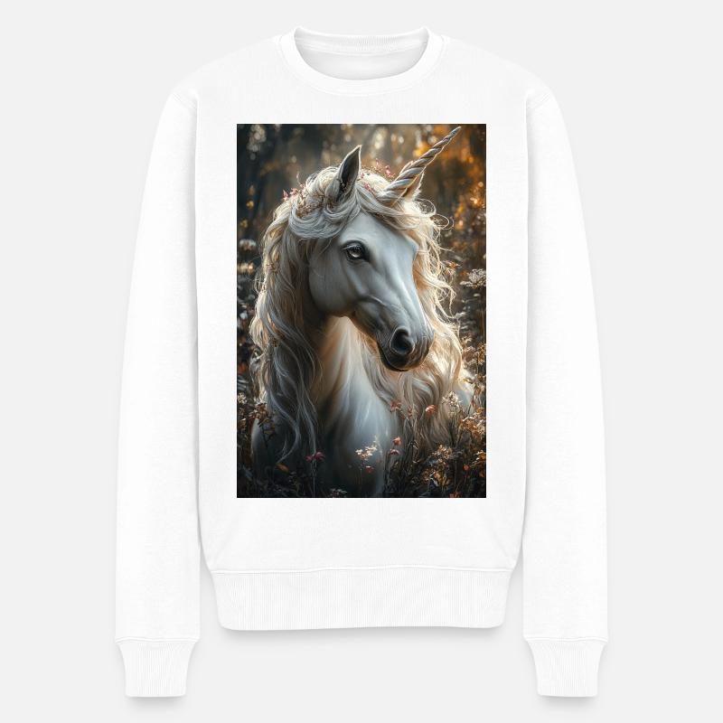 Märchen-Unicorn im Herbstlicht - Männer Premium Bio Pullover - Weiß