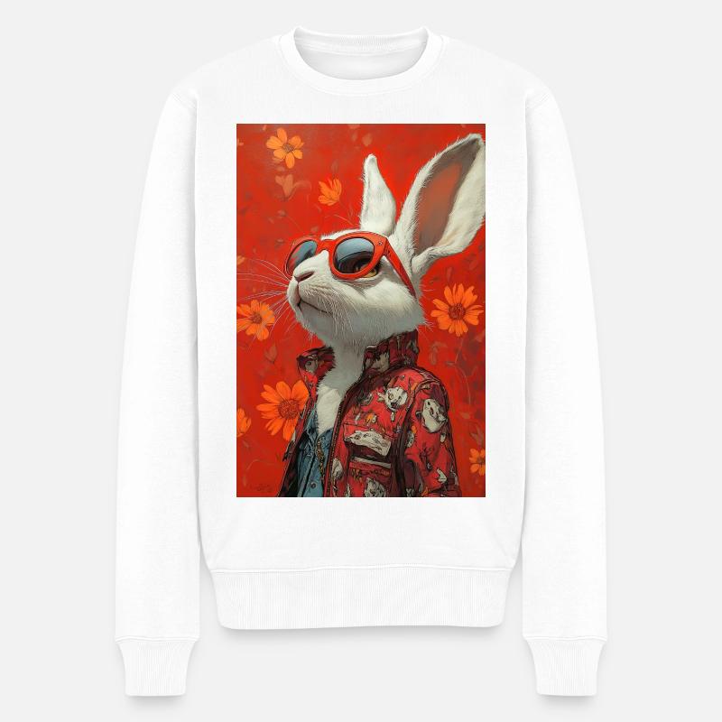 Roter Bunny mit Sonnenbrille - Männer Premium Bio Pullover - Weiß