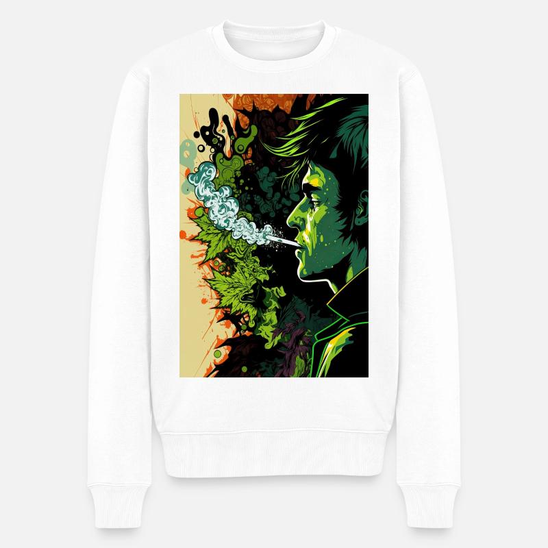 Grünes Psychedelic-Gesicht - Männer Premium Bio Pullover - Weiß