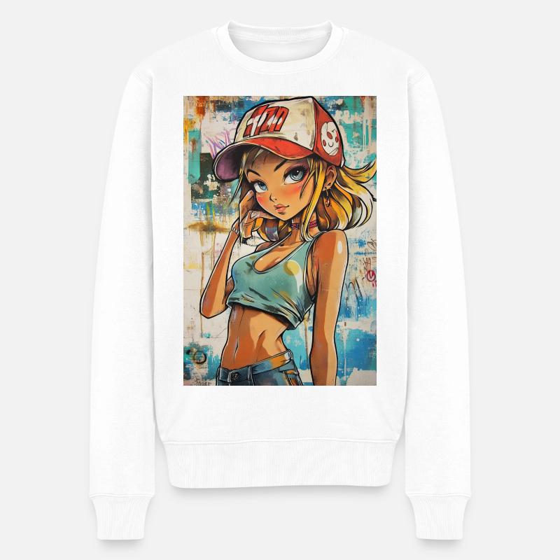 Graffiti Animegirl - Männer Premium Bio Pullover - Weiß
