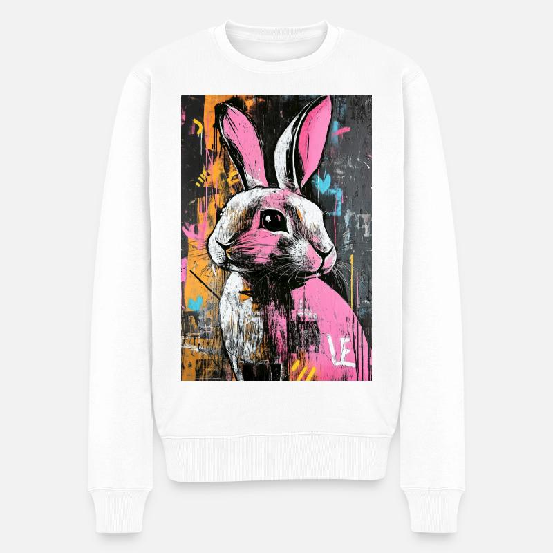 Graffiti Hase im Neonrausch - Männer Premium Bio Pullover - Weiß