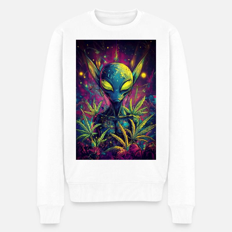 Neonalien mit Weltraumpflanzen - Männer Premium Bio Pullover - Weiß
