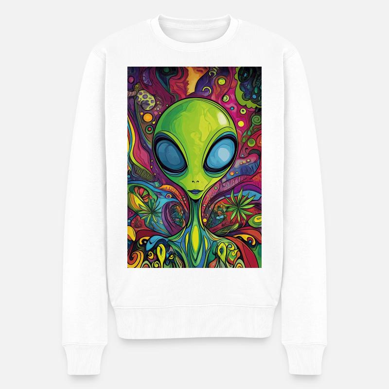 Psychedelischer Alien Neonrausch - Männer Premium Bio Pullover - Weiß