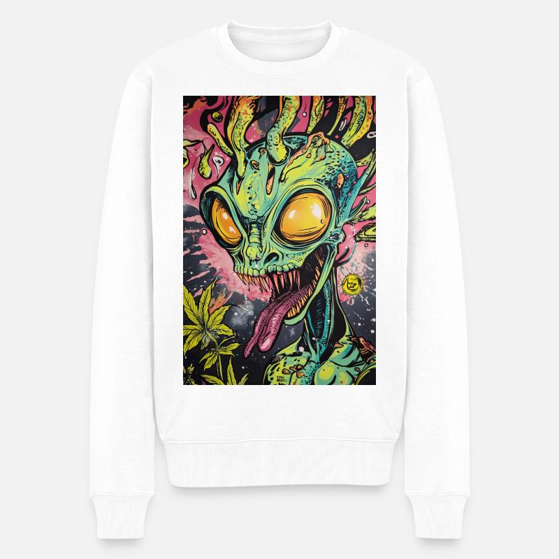 Psychedelischer Alien Neon Graffiti - Männer Premium Bio Pullover - Weiß
