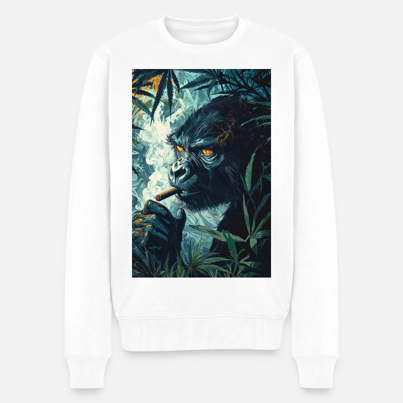 Gorille de la jungle avec de la fumée de cigarette - Pull Premium bio Homme - blanc