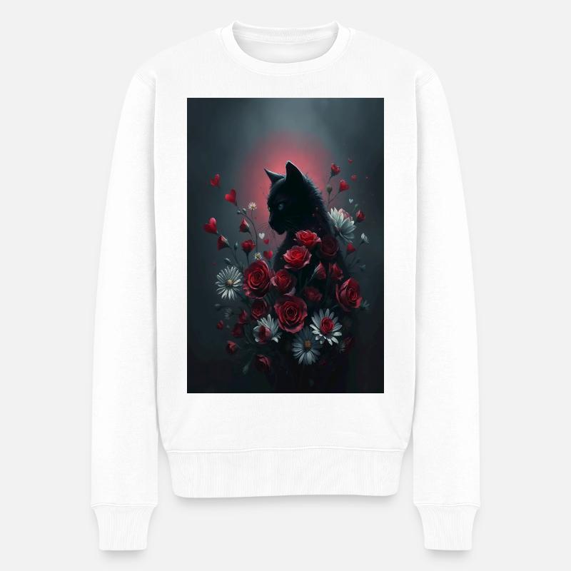 Katze mit Blumen - Männer Premium Bio Pullover - Weiß
