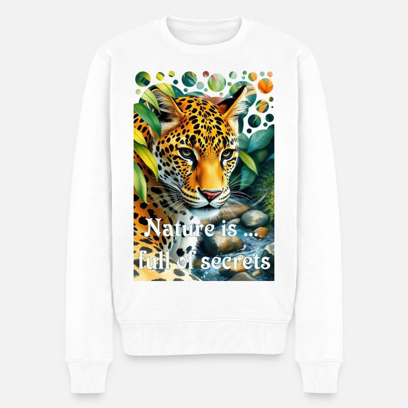 Leopard im Dschungel Natur ist voller Geheimnisse - Männer Premium Bio Pullover - Weiß
