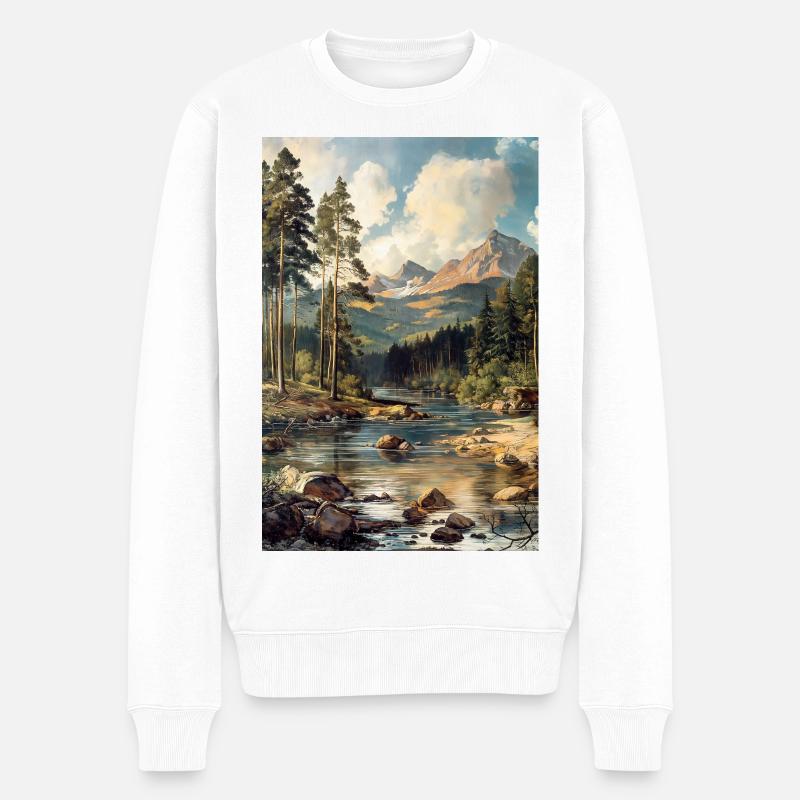 Berglandschaft Illustration Poster - Männer Premium Bio Pullover - Weiß