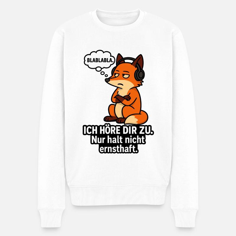 Fuchs mit Kopfhörer – Ich höre zu - Männer Premium Bio Pullover - Weiß
