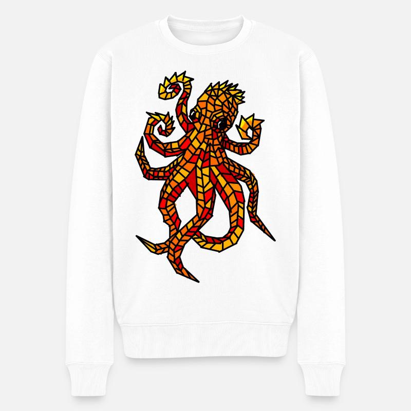 Feuriges Mosaik-Oktopus-Design - Männer Premium Bio Pullover - Weiß