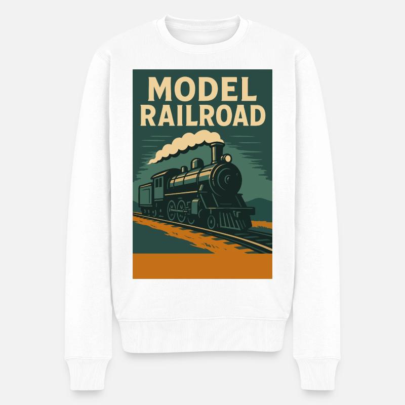 Modellbahn Zug Illustration - Männer Premium Bio Pullover - Weiß