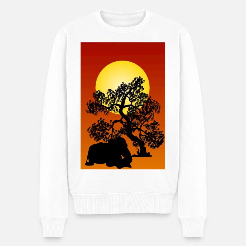 Silhouette Elefant und Baum in Afrika - Männer Premium Bio Pullover - Weiß