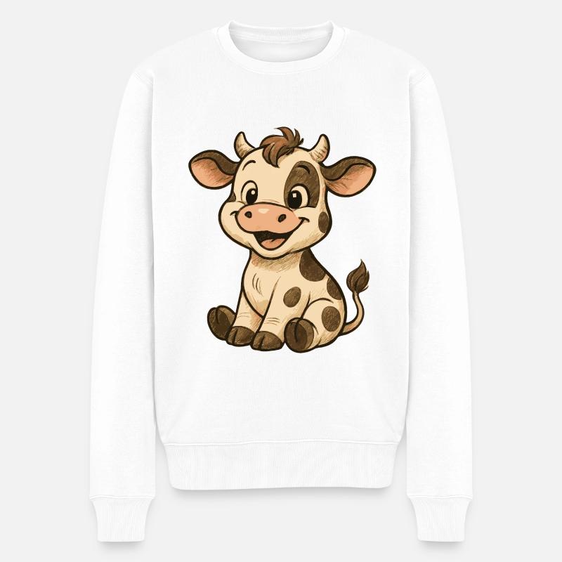 Baby Kuh T-Shirt – Süßes Cartoon Kälbchen - Männer Premium Bio Pullover - Weiß