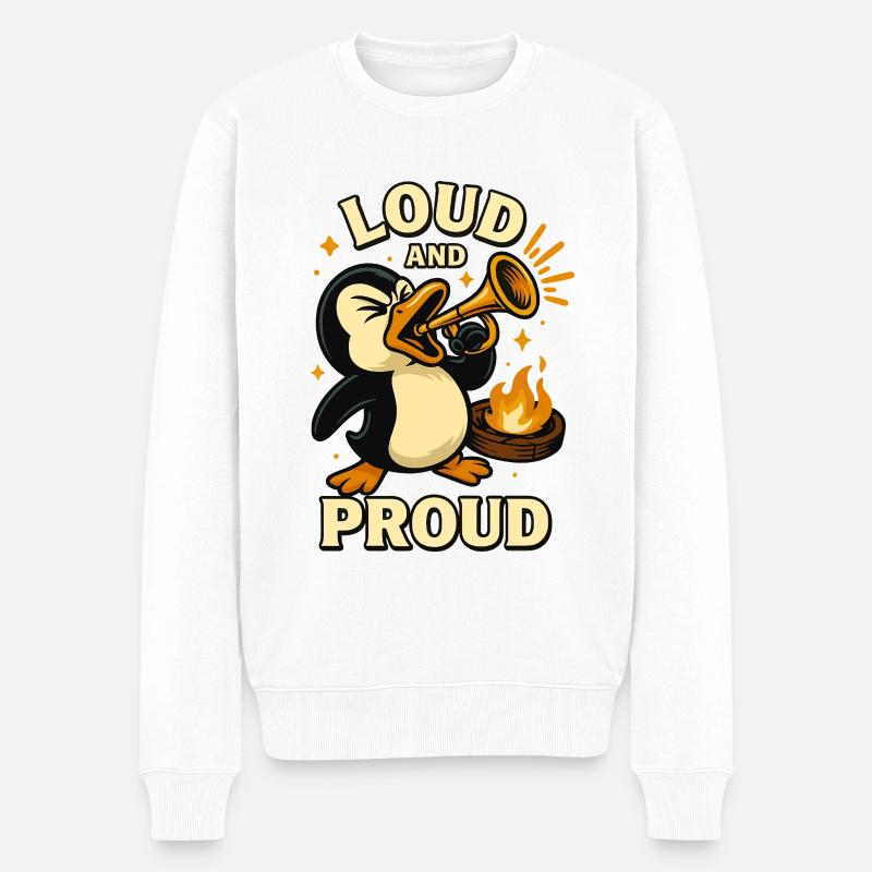Lauter und stolzer Pinguin-Jazz - Männer Premium Bio Pullover - Weiß