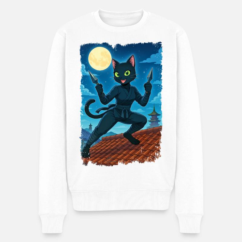 Chat ninja de la lune - Pull Premium bio Homme - blanc