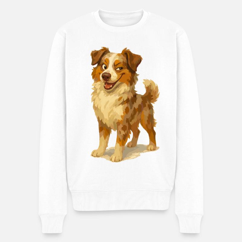 Frecher Australian Shepherd Cartoon - Männer Premium Bio Pullover - Weiß
