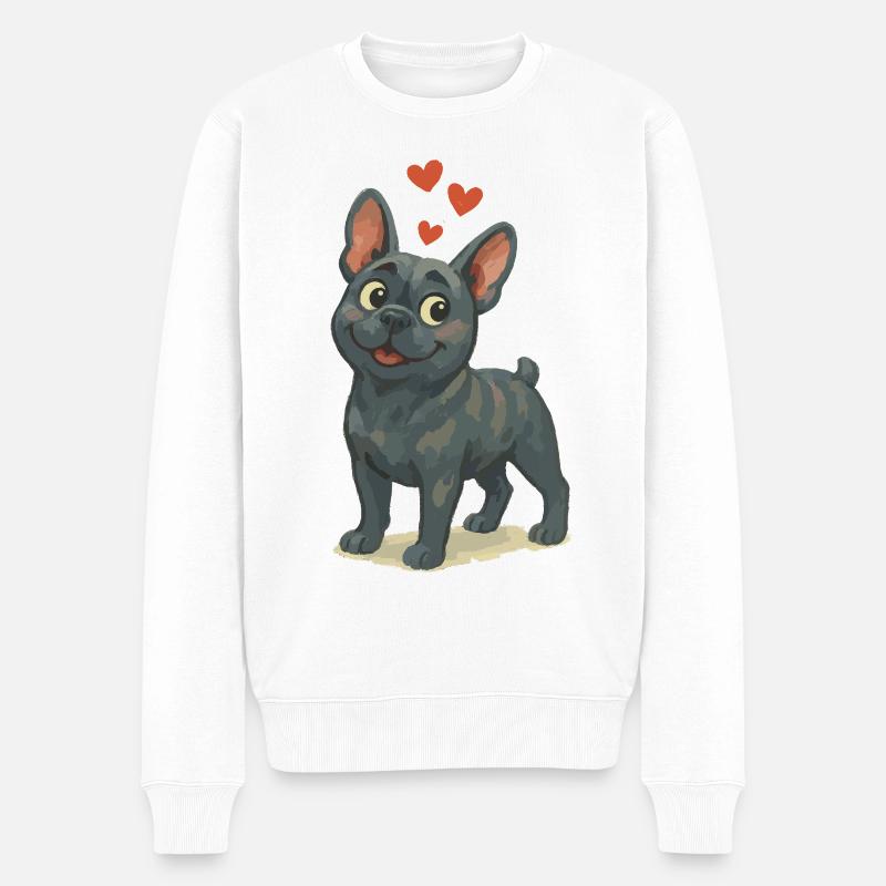 Verliebte Bulldogge Cartoon Herzen - Männer Premium Bio Pullover - Weiß